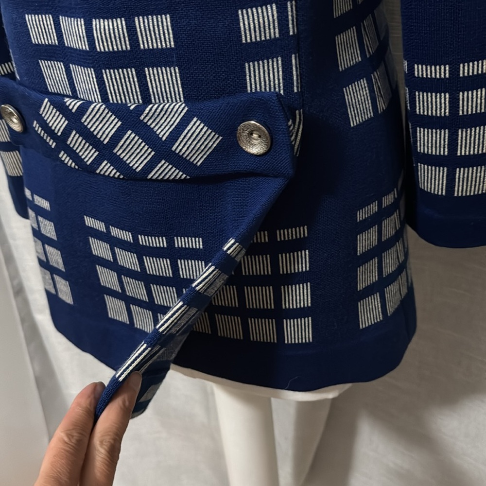 Vintage Wool Sweater Jacket-Blue/White-Button Front-MCM Vibes-Sz 8 - Picture 9 of 16